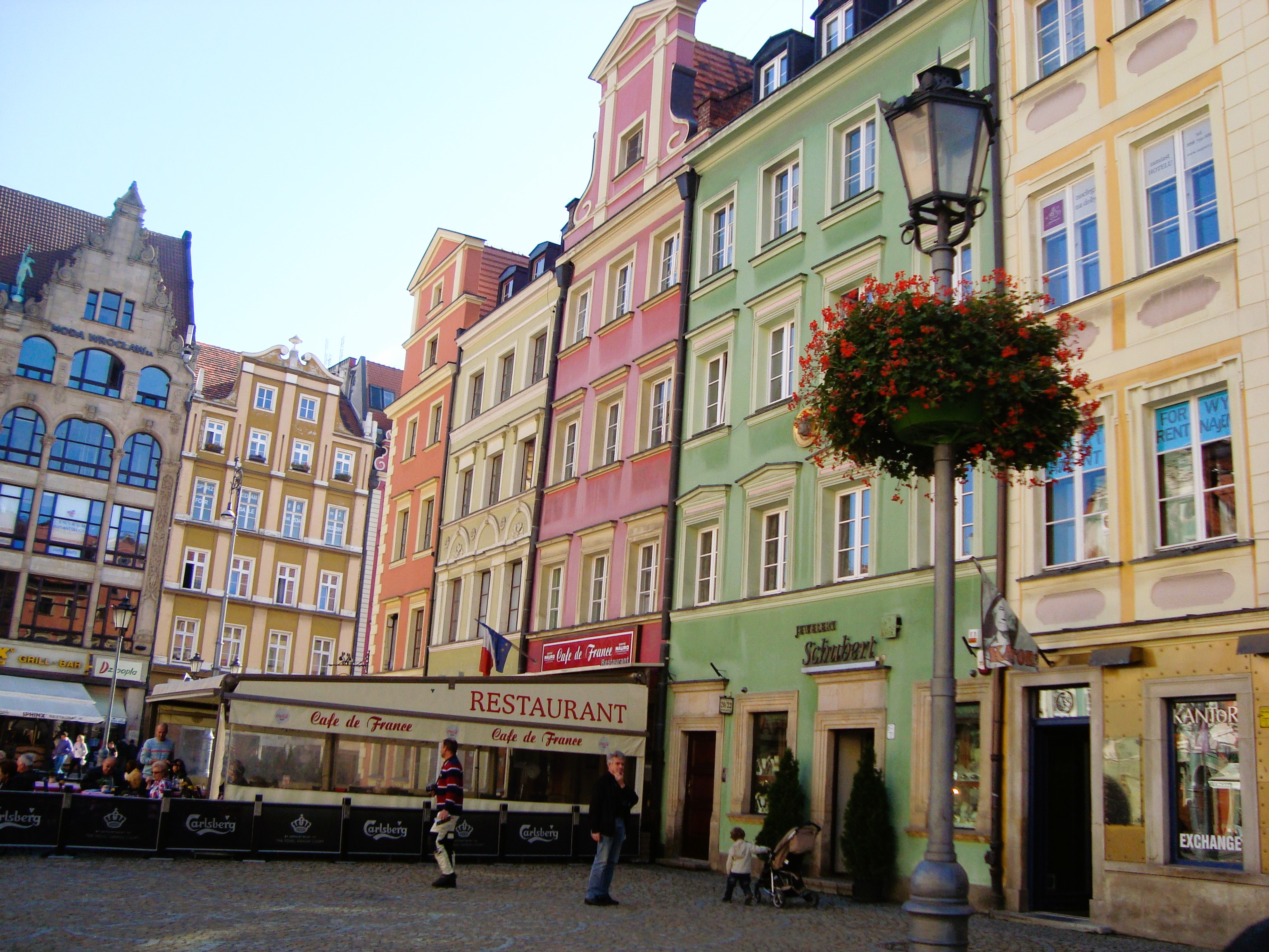 The colourful buildings in the market square in Wroclaw