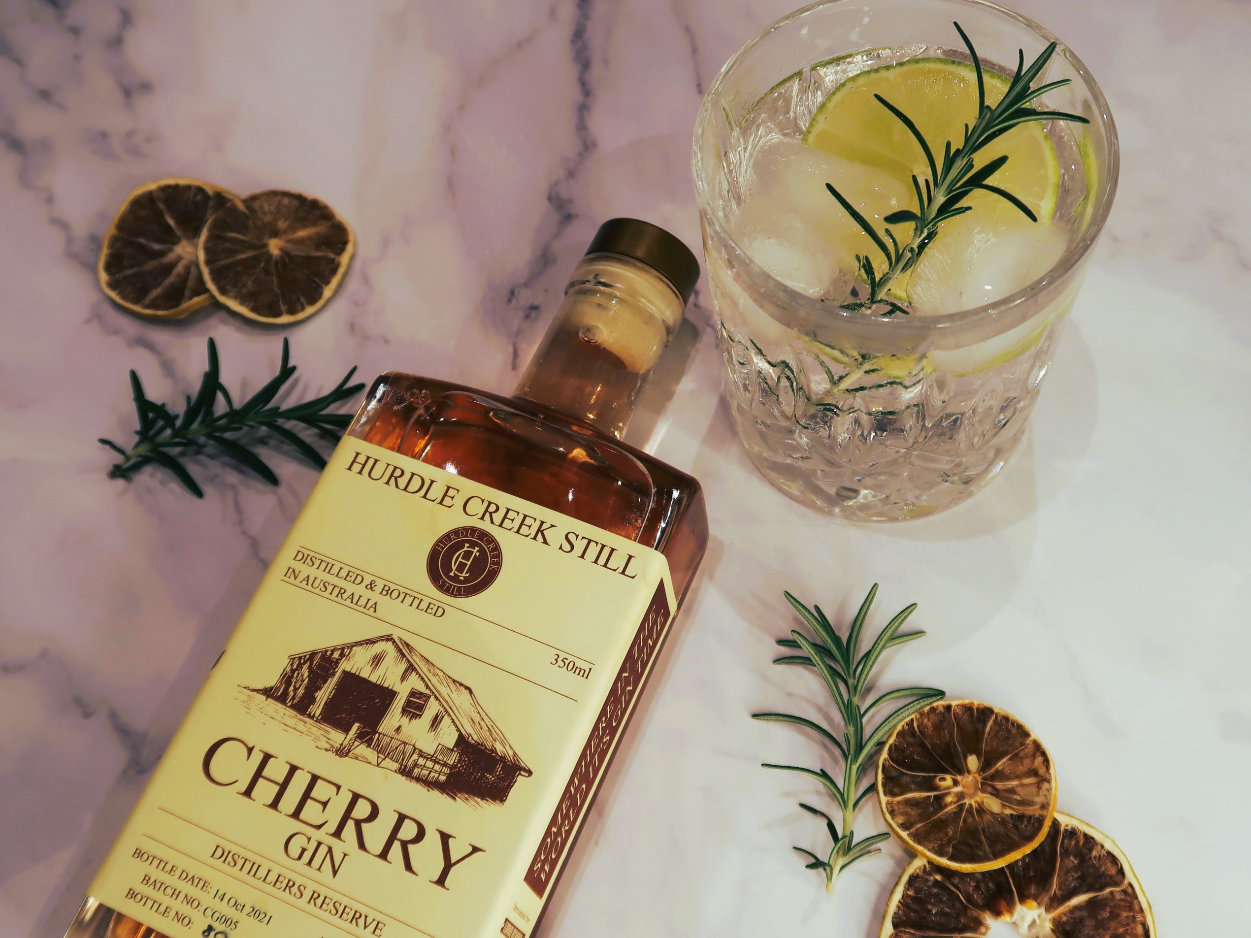 Bottle of Cherry Gin from Hurdle Creek Still, a small batch gin distillery in the Milawa Gourmet Region