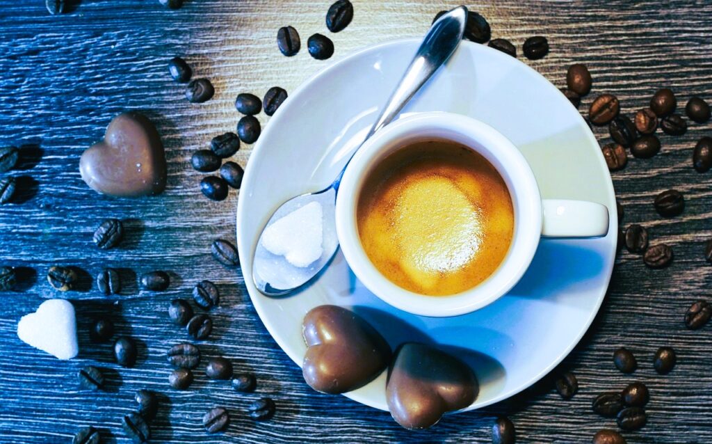 espresso cup and chocolates