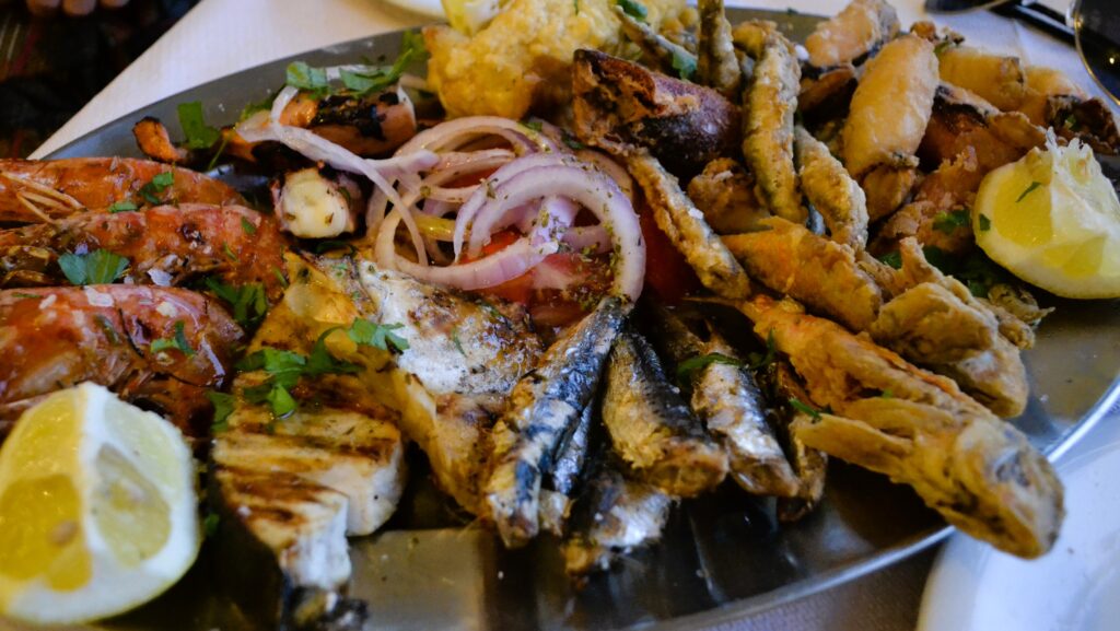 Fish platter in a taverna in Kefalonia