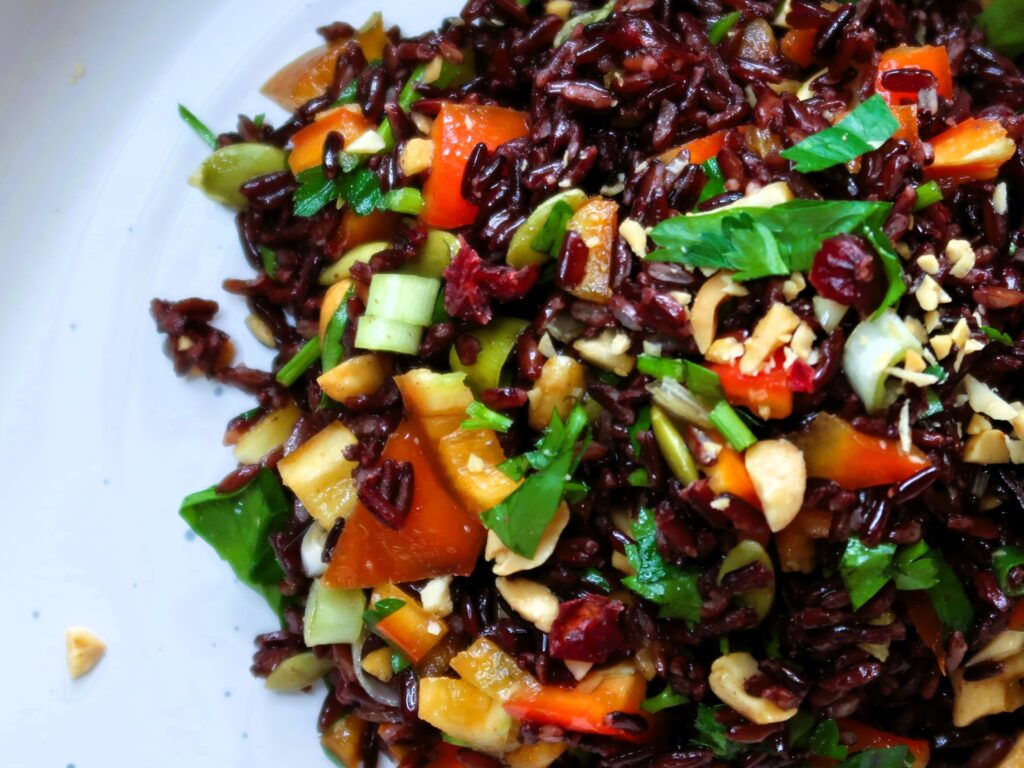 close up of this black rice salad