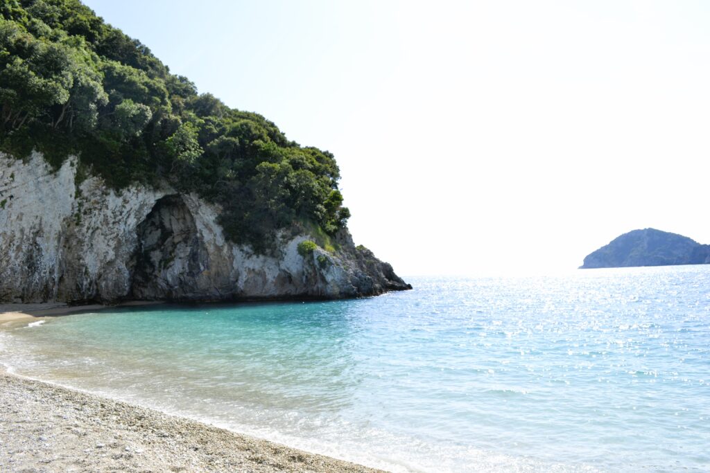 secluded cove where Rovinia beach is located