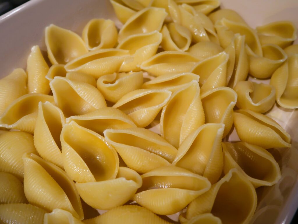 partially boiled conchiglioni before stuffing