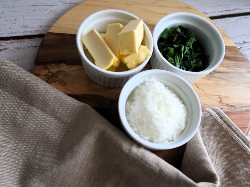 add ins for the risotto before resting, parmesan, parsley and butter