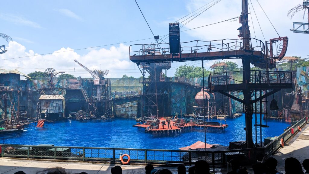 Stage at WaterWorld stunt show at Universal Studios Singapore