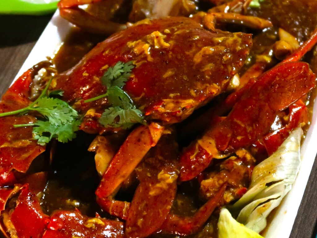 chilli crab, a popular singaporean dish