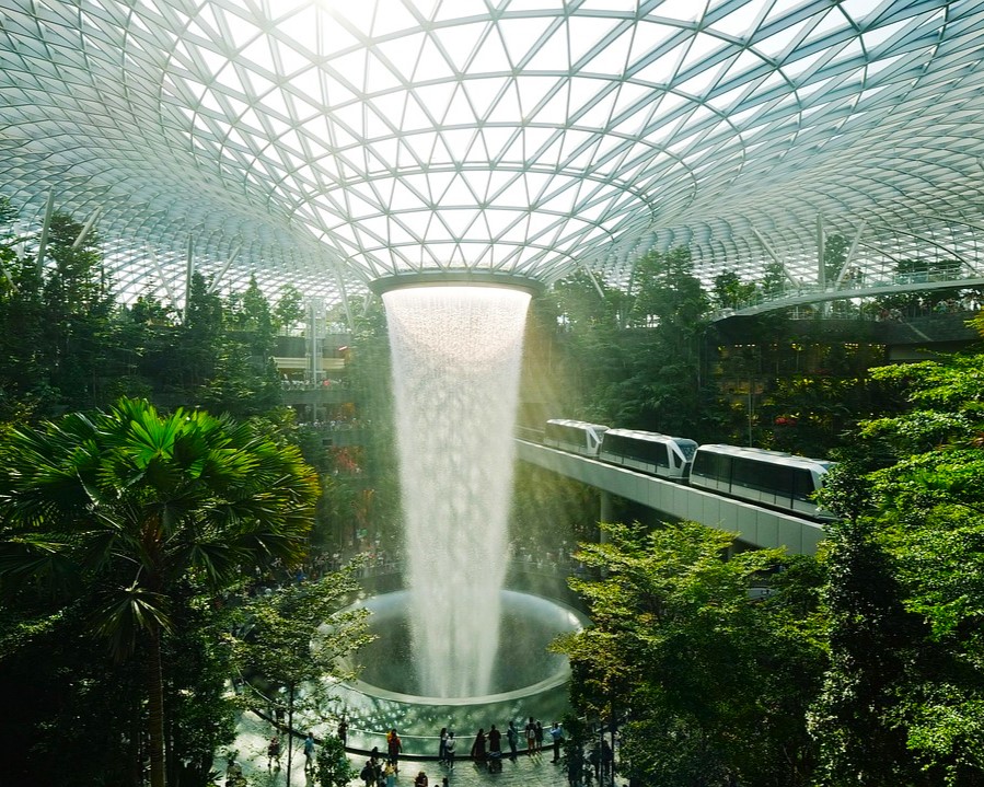 Rain Vortex, the largest indoor waterfall in the world and a free attraction to see in singapore with kids