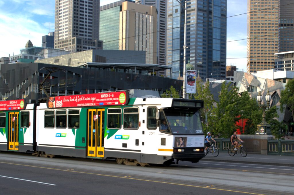 A short ride by tram to reach the centre of the city in Melbourne