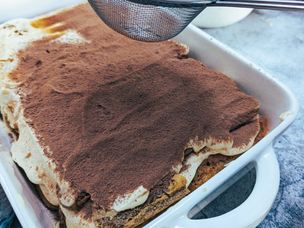 dusting the tiramisu