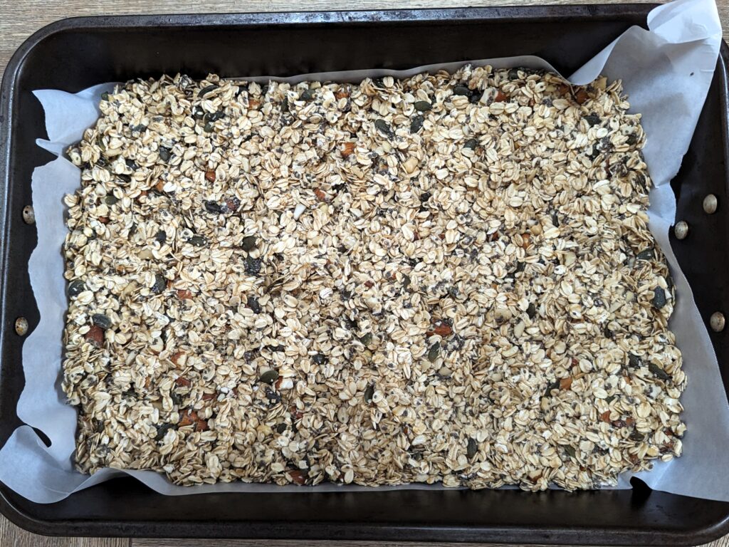 getting the granola ready for baking