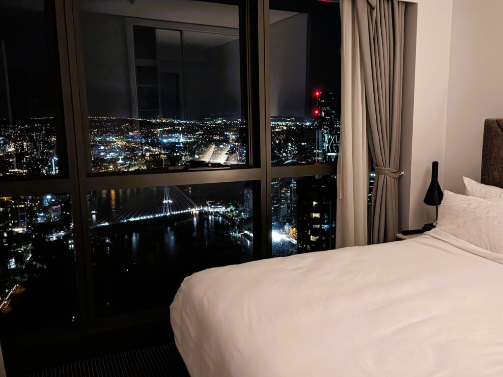 Bedroom view by night Altitude Suites